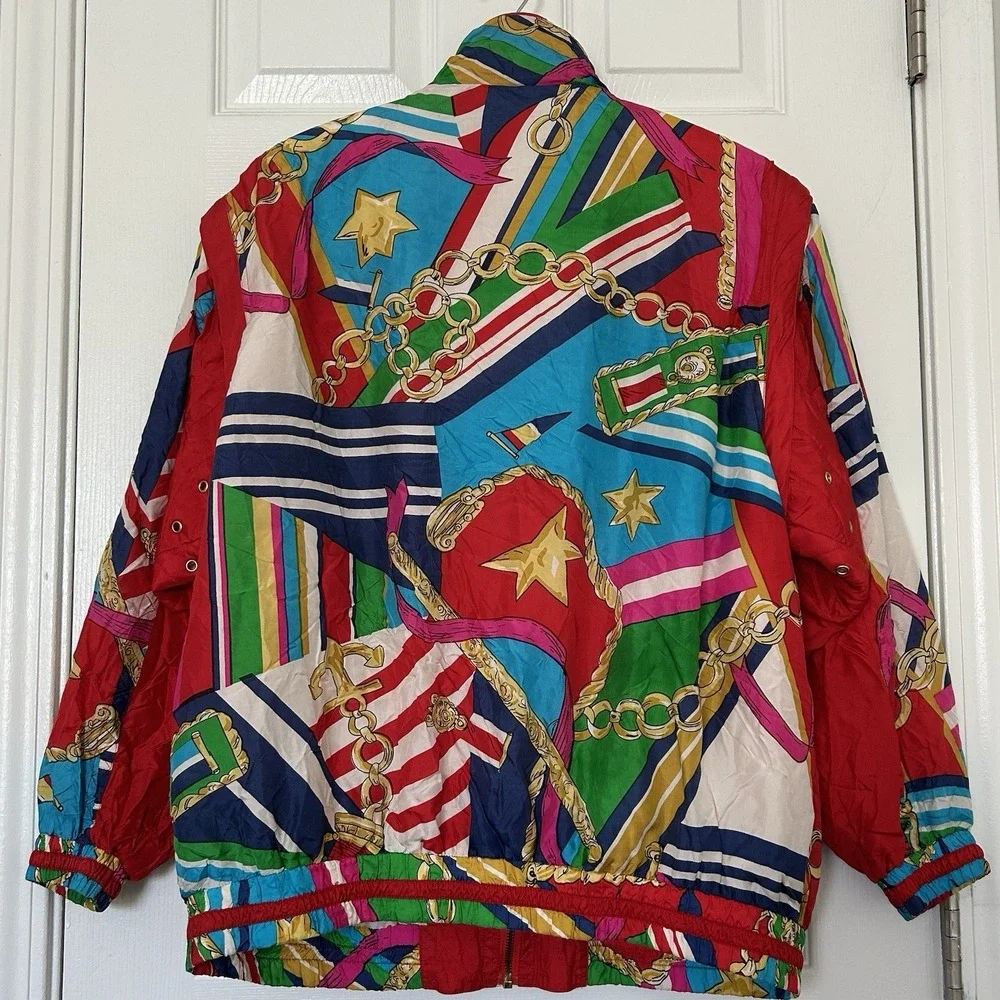 Mureli Vintage Colorful Geometric Silk Wind Breaker Jacket‎ - Picture 2 of 2